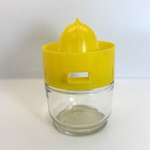 VTG 70s Semco Manual Glass Citrus Juicer Reamer Yellow Reamer Lid Retro Kitchen
